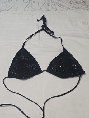 Xhilaration Black Sequin Bikini Triangle Top